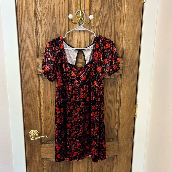 miami Dresses & Skirts - miami Francesca’s Floral Black and Red Velvet Babydoll Dress Small